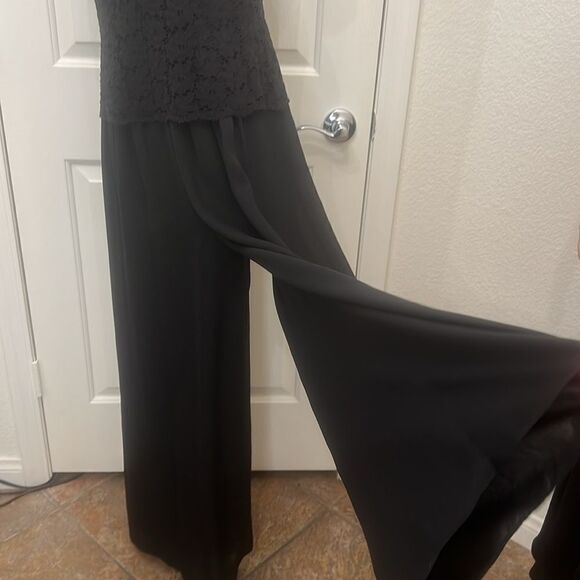 Late Edition Women’s Black Jumpsuit Lace Inset Bodice Sleeveless Wide Leg Sz 8 - Picture 6 of 10